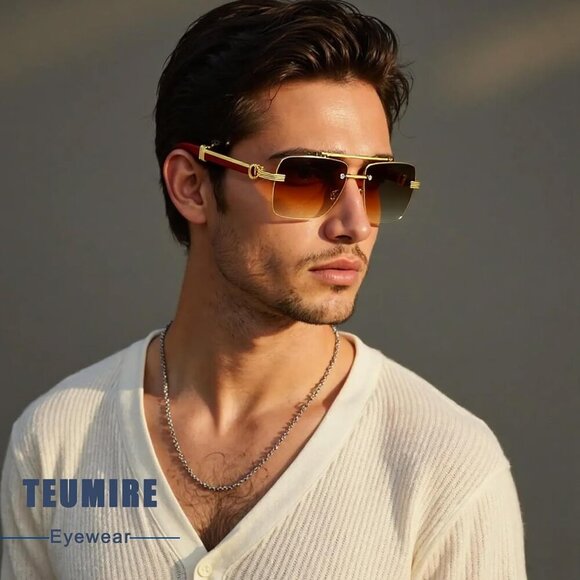 Rimless Rectangle Sunglasses Mens Womens Square Frameless UV400 Sun Glasses - Picture 2 of 6